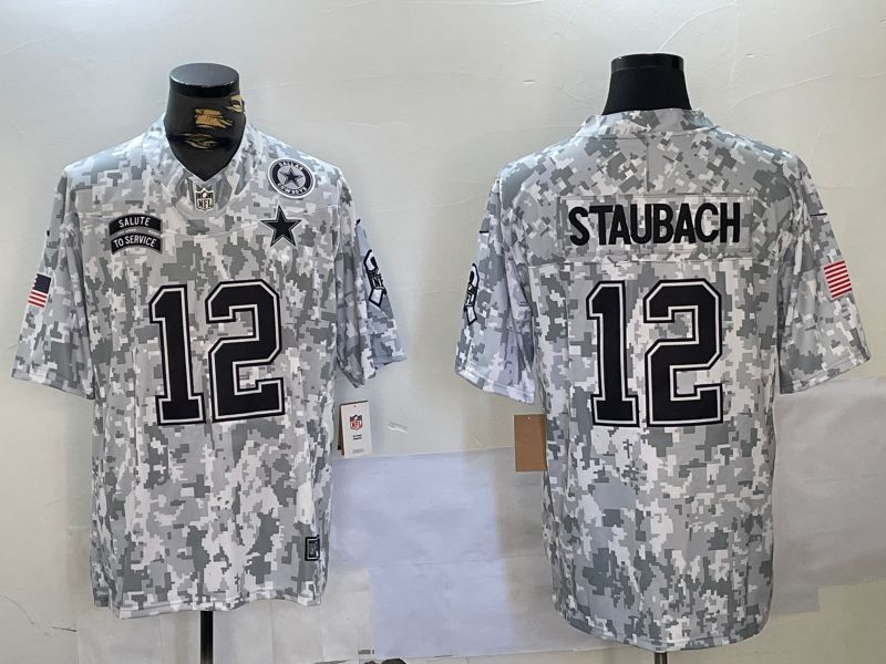 Men Dallas Cowboys #12 Staubach Nike Arctic Camo 2024 Salute to Service Limited NFL Jersey style 2